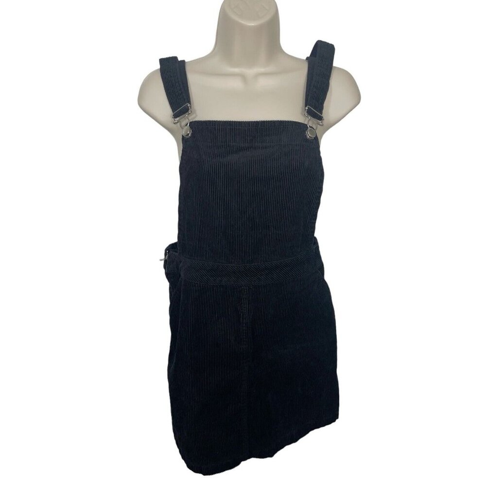 H&M DIVIDED Women's Size 6 Black Corduroy Overall Dress 100% Cotton